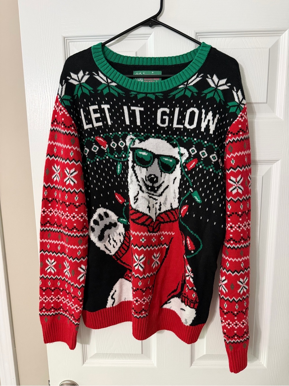 Ugly sweater Let It Glow Polar Bear Holiday Sweater - Red, Black, Green, White